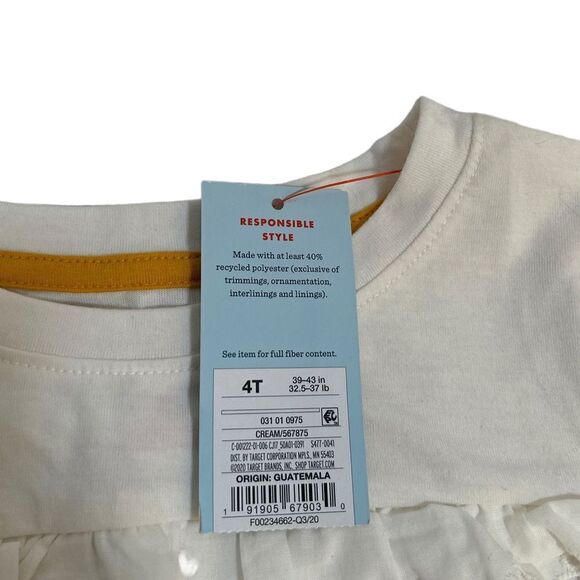 NWT Cat & Jack 4t White Long Sleeve Eyelet Ruffle Top Shirt Plain Solid Formal - Picture 4 of 7